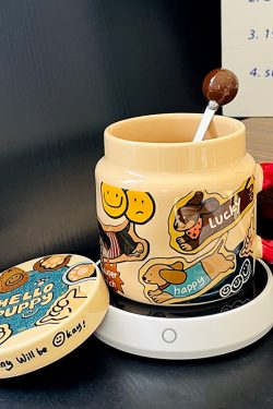 High-Value Small Dog Mug with Lid and Spoon for Office, Cute Water Cup, Oatmeal Breakfast Mug, Pet Lover Gift