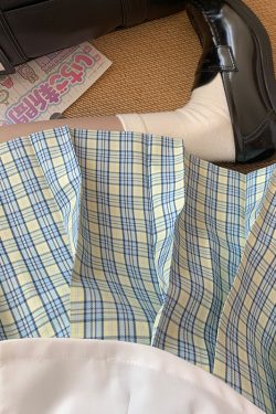 High Waist A-Line Plaid Skirt for Women - Shallow Summer JK Uniform Style, Japanese College Fashion, Cute Pudding Bear Design