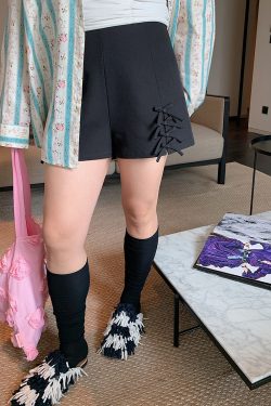 High Waist Casual Loose Black Shorts with Gold Butterfly Knot Cutout for Women - Spring/Summer 2025 Fashion Trend