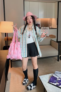 High Waist Casual Loose Black Shorts with Gold Butterfly Knot Cutout for Women - Spring/Summer 2025 Fashion Trend