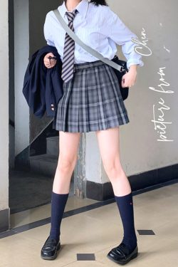 High Waist Pleated JK Plaid Skirt for Women - Cute Pudding Bear Design, Y2K Aesthetic Short Uniform Skirt
