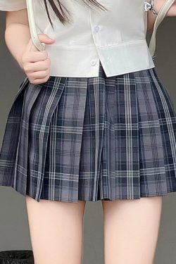 High Waist Pleated JK Plaid Skirt for Women - Cute Pudding Bear Design, Y2K Aesthetic Short Uniform Skirt