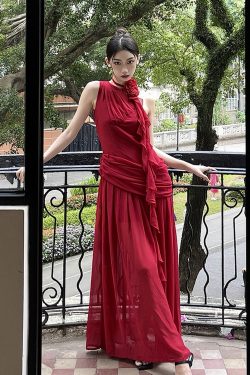 High Waist Sleeveless Dress - Greek Draped Long Skirt for Spring Summer - Sexy Slimming Style for Hot Girl Vibes