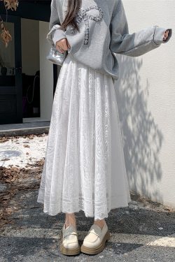 High Waist White Lace Tulle Half Skirt for Women - A-Line Slimming Qipao Underskirt, Elegant Fairy Style Long Dress