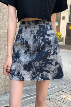 High-Waisted A-Line Bodycon Skirt for Women, Plus Size Tie-Dye Design, Trendy Spring Summer 2024 Fashion, Short Skirt