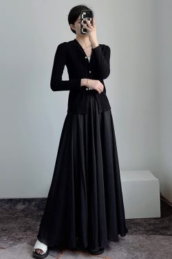 High-Waisted A-Line Long Skirt in Wrinkle-Resistant Cotton-Linen, Solid Color, Large Swing, Slimming Design for Spring & Summer