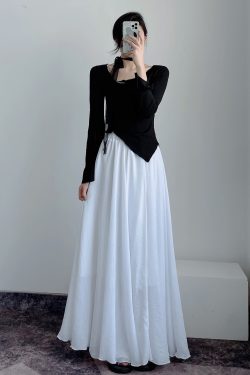 High-Waisted A-Line Long Skirt in Wrinkle-Resistant Cotton-Linen, Solid Color, Large Swing, Slimming Design for Spring & Summer