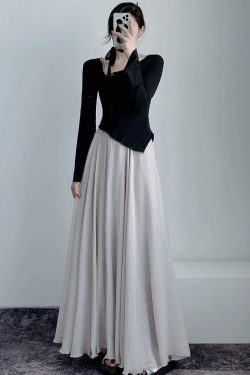 High-Waisted A-Line Long Skirt in Wrinkle-Resistant Cotton-Linen, Solid Color, Large Swing, Slimming Design for Spring & Summer