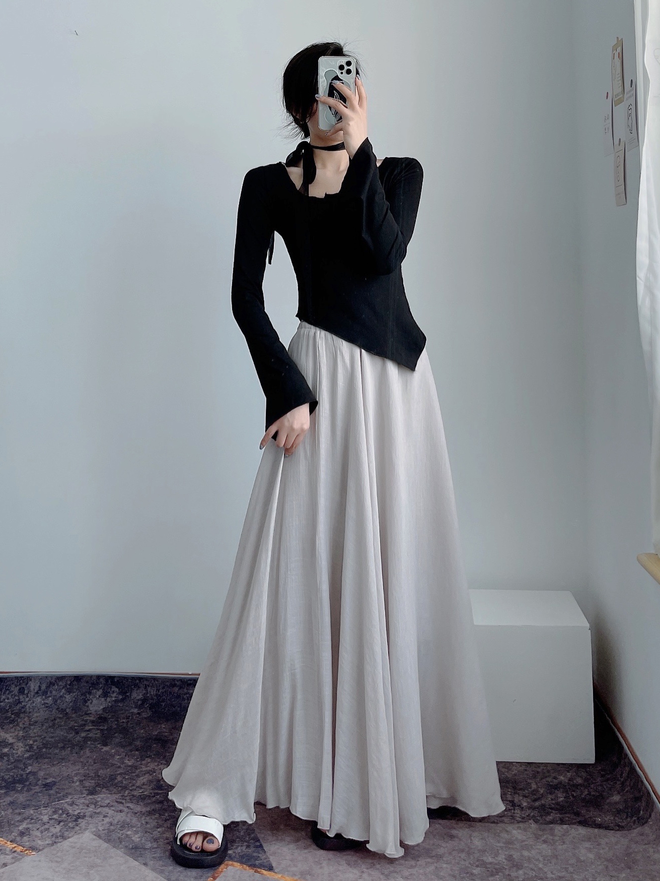 High-Waisted A-Line Long Skirt in Wrinkle-Resistant Cotton-Linen, Solid Color, Large Swing, Slimming Design for Spring & Summer High-Waisted A-Line Long Skirt in Wrinkle-Resistant Cotton-Linen, Solid Color, Large Swing, Slimming Design for Spring & Summer