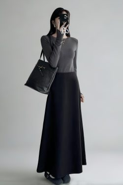 High-Waisted A-Line Long Skirt with Elastic Waist, Loose Fit, Zipper - Versatile Casual Floor-Length Skirt for Spring and Summer