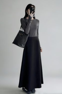 High-Waisted A-Line Long Skirt with Elastic Waist, Loose Fit, Zipper - Versatile Casual Floor-Length Skirt for Spring and Summer