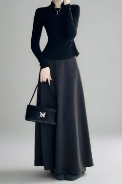 High-Waisted A-Line Long Skirt with Elastic Waist, Loose Fit, Zipper - Versatile Casual Floor-Length Skirt for Spring and Summer