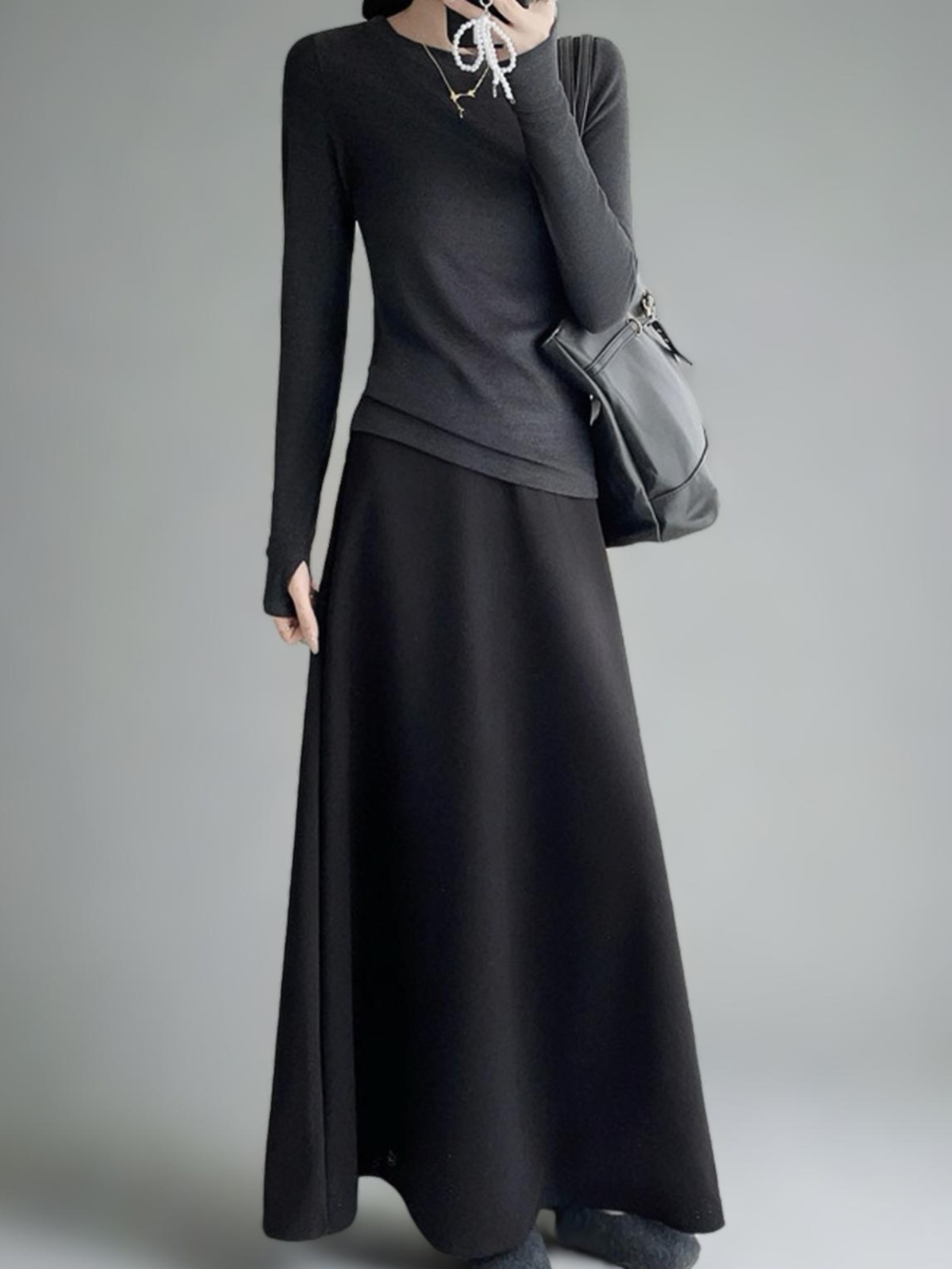 High-Waisted A-Line Long Skirt with Elastic Waist, Loose Fit, Zipper - Versatile Casual Floor-Length Skirt for Spring and Summer High-Waisted A-Line Long Skirt with Elastic Waist, Loose Fit, Zipper - Versatile Casual Floor-Length Skirt for Spring and Summer
