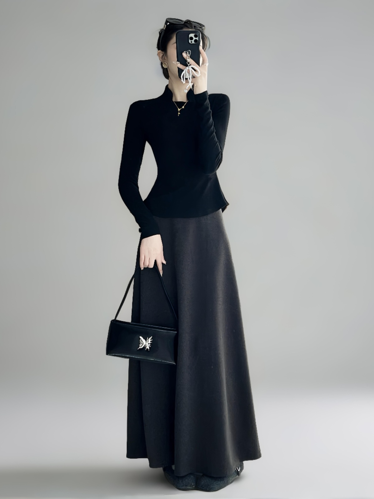 High-Waisted A-Line Long Skirt with Elastic Waist, Loose Fit, Zipper - Versatile Casual Floor-Length Skirt for Spring and Summer High-Waisted A-Line Long Skirt with Elastic Waist, Loose Fit, Zipper - Versatile Casual Floor-Length Skirt for Spring and Summer