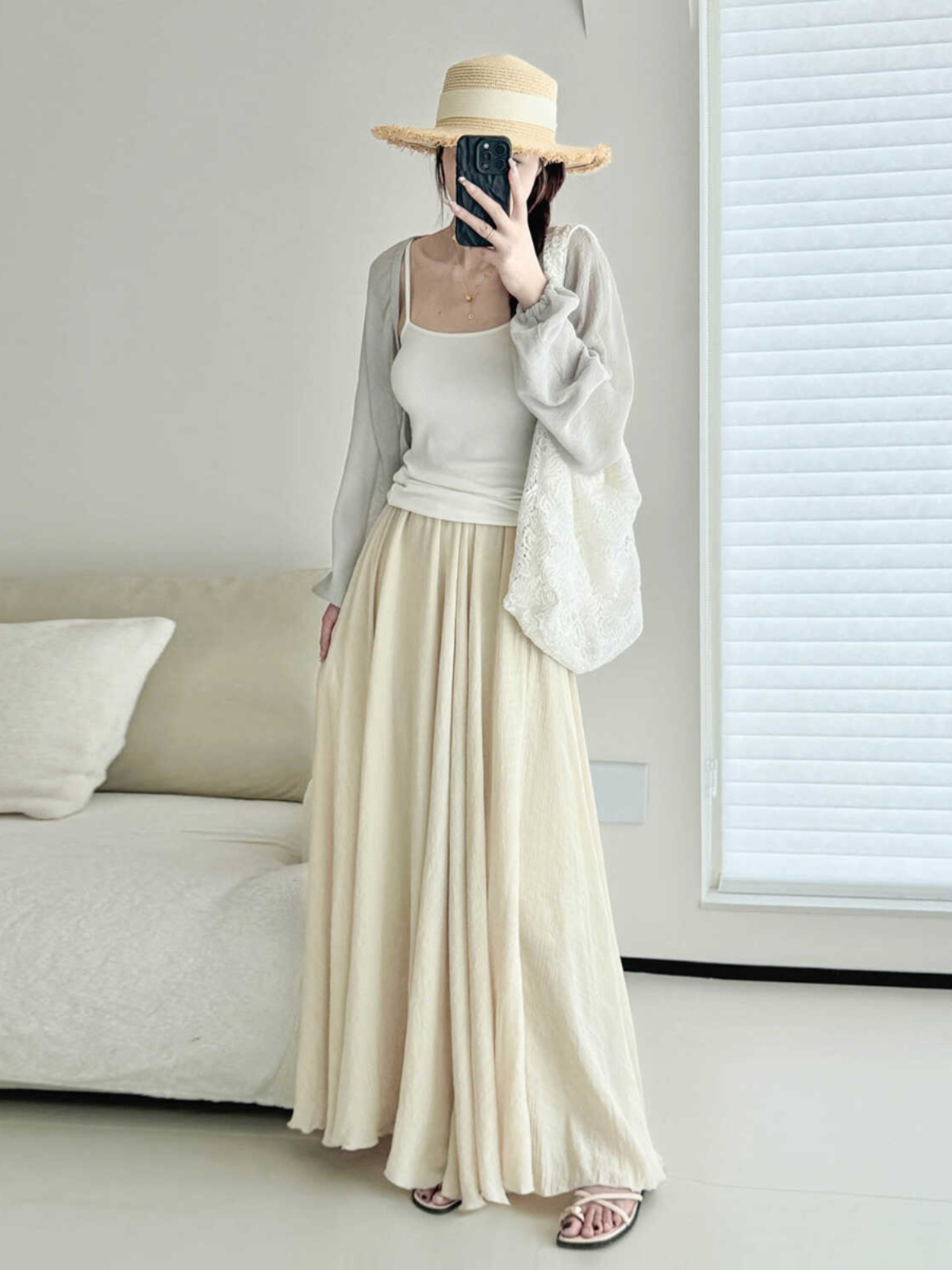 High-Waisted A-Line Midi Skirt in Gentle Apricot - Wrinkle-Resistant Cotton-Linen, Vintage Spring Style, Flattering Ankle-Length Design High-Waisted A-Line Midi Skirt in Gentle Apricot - Wrinkle-Resistant Cotton-Linen, Vintage Spring Style, Flattering Ankle-Length Design