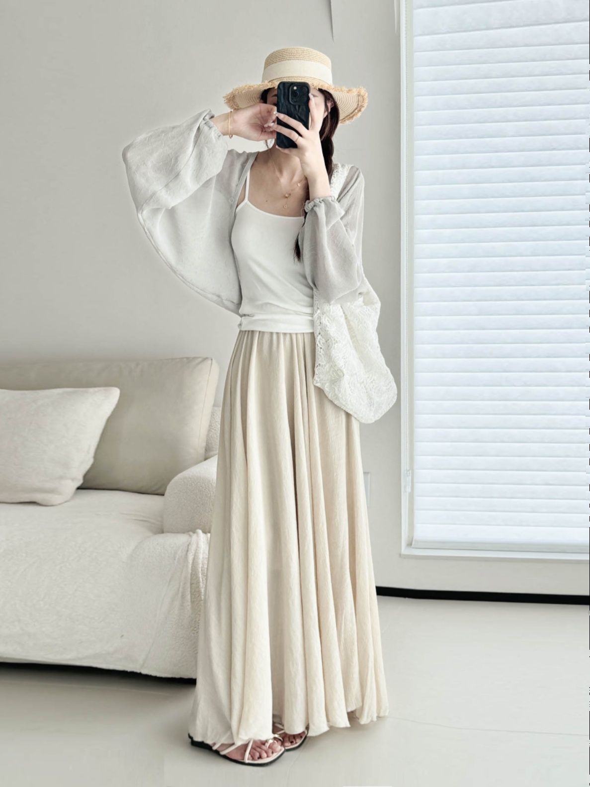 High-Waisted A-Line Midi Skirt in Gentle Apricot - Wrinkle-Resistant Cotton-Linen, Vintage Spring Style, Flattering Ankle-Length Design High-Waisted A-Line Midi Skirt in Gentle Apricot - Wrinkle-Resistant Cotton-Linen, Vintage Spring Style, Flattering Ankle-Length Design