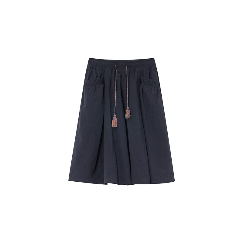 High-Waisted A-Line Short Skirt for Women, Elastic Pleated Big Pocket Tassel Design, Summer 2025 Petite Fashion Trend High-Waisted A-Line Short Skirt for Women, Elastic Pleated Big Pocket Tassel Design, Summer 2025 Petite Fashion Trend