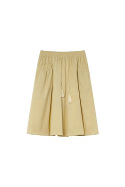 High-Waisted A-Line Short Skirt for Women, Elastic Pleated Big Pocket Tassel Design, Summer 2025 Petite Fashion Trend
