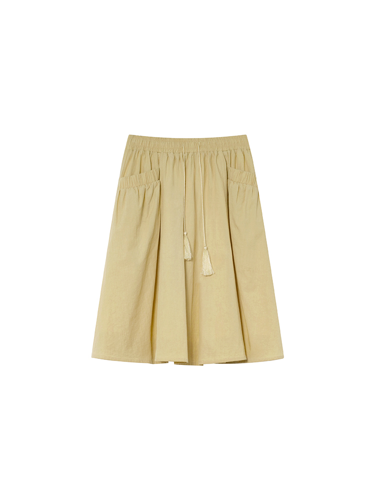 High-Waisted A-Line Short Skirt for Women, Elastic Pleated Big Pocket Tassel Design, Summer 2025 Petite Fashion Trend High-Waisted A-Line Short Skirt for Women, Elastic Pleated Big Pocket Tassel Design, Summer 2025 Petite Fashion Trend