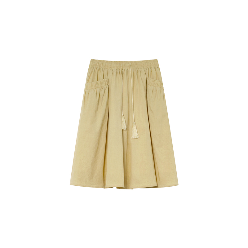 High-Waisted A-Line Short Skirt for Women, Elastic Pleated Big Pocket Tassel Design, Summer 2025 Petite Fashion Trend High-Waisted A-Line Short Skirt for Women, Elastic Pleated Big Pocket Tassel Design, Summer 2025 Petite Fashion Trend