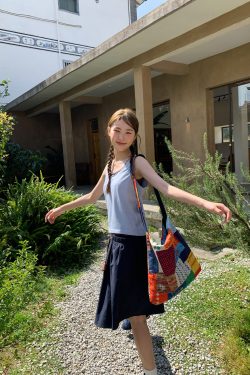 High-Waisted A-Line Short Skirt for Women, Elastic Pleated Big Pocket Tassel Design, Summer 2025 Petite Fashion Trend