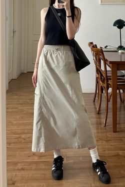 High-Waisted A-Line Skirt for Women - American High Street Style, Quick-Dry, Functional, Mid-Length, Slimming, Hip-Covering Design