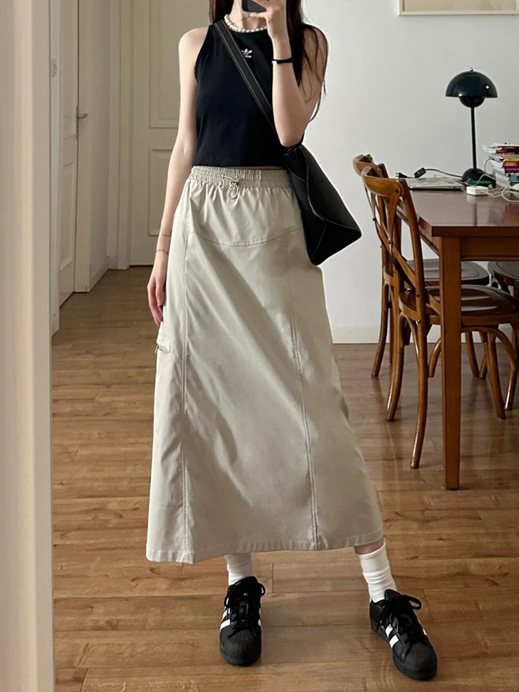 High-Waisted A-Line Skirt for Women - American High Street Style, Quick-Dry, Functional, Mid-Length, Slimming, Hip-Covering Design High-Waisted A-Line Skirt for Women - American High Street Style, Quick-Dry, Functional, Mid-Length, Slimming, Hip-Covering Design