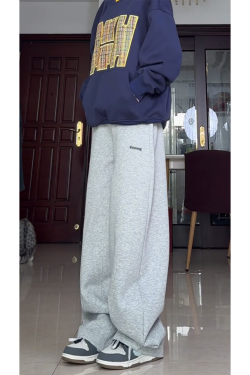 High-Waisted American Retro Sports Casual Pants for Women, Loose-Fit BF Style, Slimming Versatile Wide-Leg Trousers