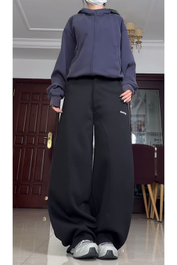 High-Waisted American Retro Sports Casual Pants for Women, Loose-Fit BF Style, Slimming Versatile Wide-Leg Trousers