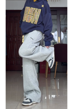 High-Waisted American Retro Sports Casual Pants for Women, Loose-Fit BF Style, Slimming Versatile Wide-Leg Trousers