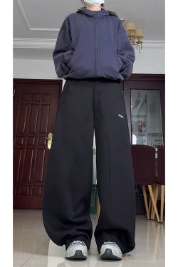 High-Waisted American Retro Sports Casual Pants for Women, Loose-Fit BF Style, Slimming Versatile Wide-Leg Trousers