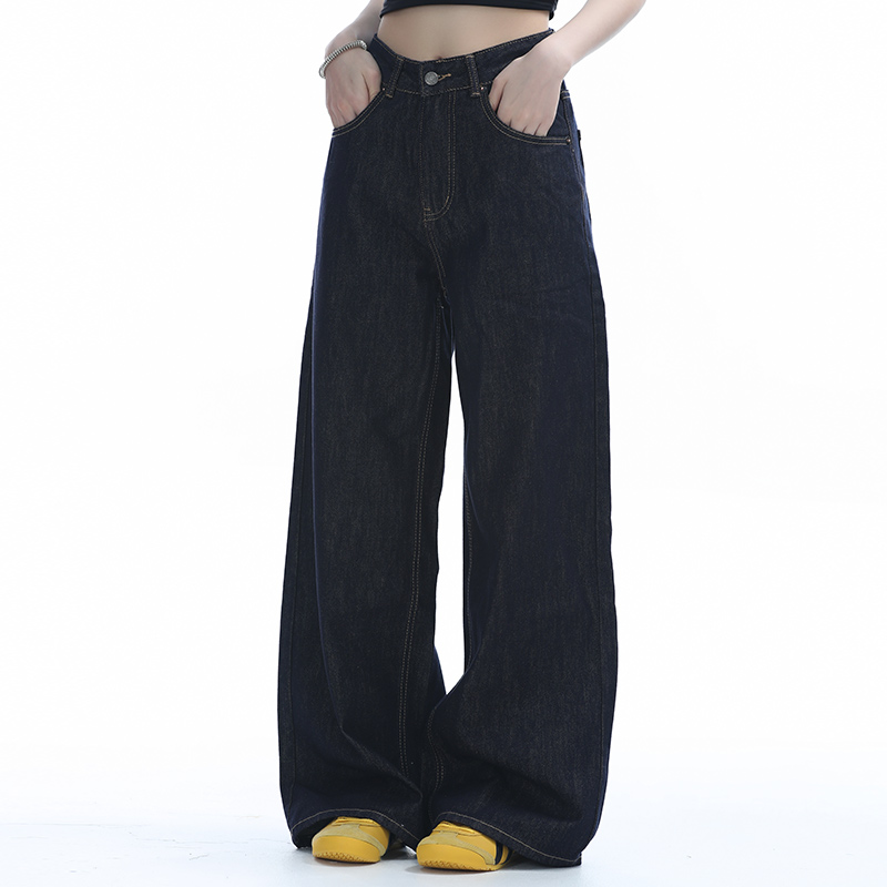 High-Waisted American Retro Wide-Leg Jeans for Women, Casual Draped Floor-Length Pants in Lazy Style High-Waisted American Retro Wide-Leg Jeans for Women, Casual Draped Floor-Length Pants in Lazy Style
