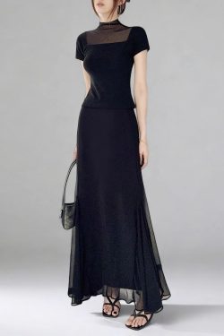 High-Waisted Black Fishtail A-Line Skirt for Women - Slimming, Versatile Design for Spring/Summer 2025, High Elasticity Fashion Essential