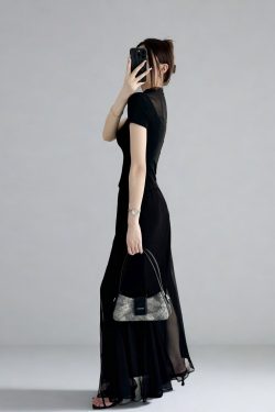 High-Waisted Black Fishtail A-Line Skirt for Women - Slimming, Versatile Design for Spring/Summer 2025, High Elasticity Fashion Essential