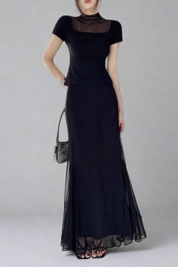 High-Waisted Black Fishtail A-Line Skirt for Women - Slimming, Versatile Design for Spring/Summer 2025, High Elasticity Fashion Essential