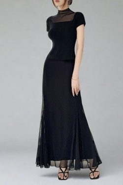 High-Waisted Black Fishtail A-Line Skirt for Women - Slimming, Versatile Design for Spring/Summer 2025, High Elasticity Fashion Essential