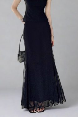 High-Waisted Black Fishtail A-Line Skirt for Women - Slimming, Versatile Design for Spring/Summer 2025, High Elasticity Fashion Essential