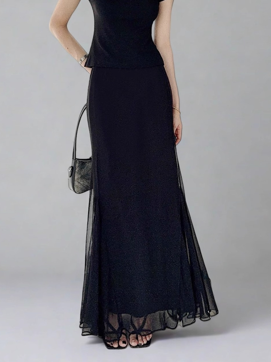 High-Waisted Black Fishtail A-Line Skirt for Women - Slimming, Versatile Design for Spring/Summer 2025, High Elasticity Fashion Essential High-Waisted Black Fishtail A-Line Skirt for Women - Slimming, Versatile Design for Spring/Summer 2025, High Elasticity Fashion Essential