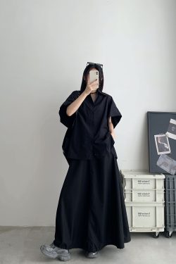 High-Waisted Black Midi Skirt for Women, Vintage Style Long Skirt, Spring Autumn Workwear, Trendy 90s Inspired Fashion