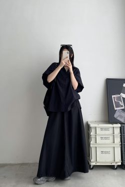 High-Waisted Black Midi Skirt for Women, Vintage Style Long Skirt, Spring Autumn Workwear, Trendy 90s Inspired Fashion