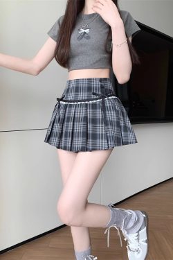High-Waisted Black Plaid Pleated Skirt for Women - Plus Size Summer A-Line Bow Checkered Short Skirt, Anti-Exposure American Style