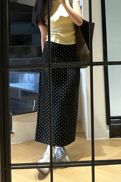 High-Waisted Black Polka Dot Midi Skirt for Women - Plus Size, Slimming Chiffon A-Line for Summer 2025, Trendy and Stylish