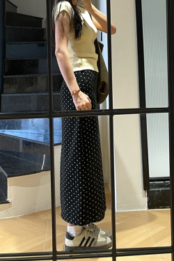 High-Waisted Black Polka Dot Midi Skirt for Women - Plus Size, Slimming Chiffon A-Line for Summer 2025, Trendy and Stylish