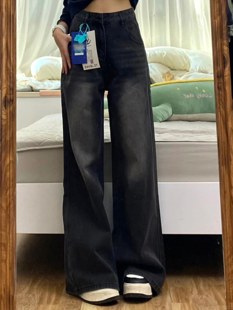 High-Waisted Black Wide-Leg Jeans for Women, 2025 New Style, Slimming Fit for Petite Pear-Shaped Figures, Straight-Leg Design High-Waisted Black Wide-Leg Jeans for Women, 2025 New Style, Slimming Fit for Petite Pear-Shaped Figures, Straight-Leg Design