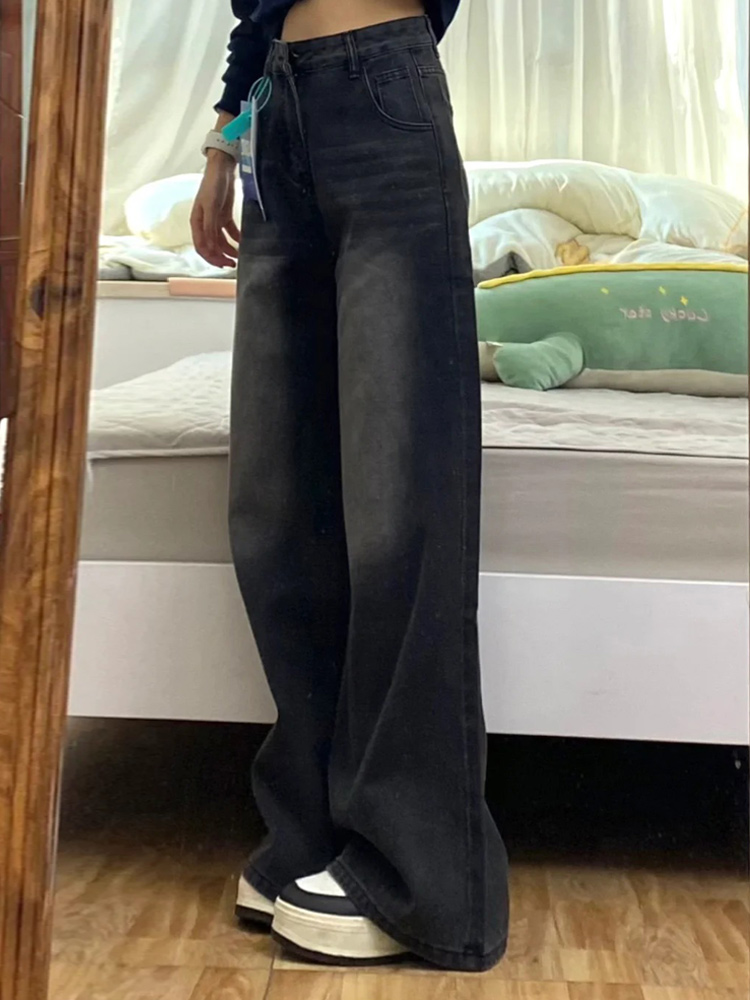 High-Waisted Black Wide-Leg Jeans for Women, 2025 New Style, Slimming Fit for Petite Pear-Shaped Figures, Straight-Leg Design High-Waisted Black Wide-Leg Jeans for Women, 2025 New Style, Slimming Fit for Petite Pear-Shaped Figures, Straight-Leg Design