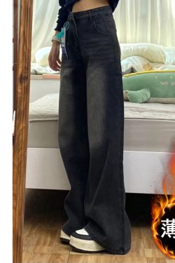 High-Waisted Black Wide-Leg Jeans for Women, 2025 New Style, Slimming Fit for Petite Pear-Shaped Figures, Straight-Leg Design