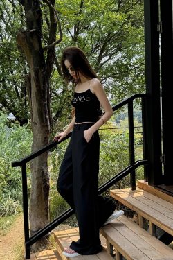 High-Waisted Black Wide-Leg Trousers - Lightweight Versatile Casual Pants for Spring & Summer Fashion