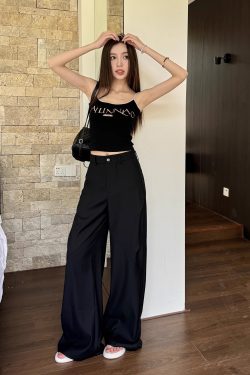 High-Waisted Black Wide-Leg Trousers - Lightweight Versatile Casual Pants for Spring & Summer Fashion