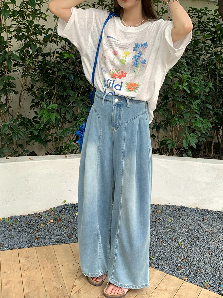 High-Waisted Blue Retro Patchwork Denim Pants for Women - Summer Loose Slim Wide-Leg Style, Vintage Inspired, Y2K Fashion High-Waisted Blue Retro Patchwork Denim Pants for Women - Summer Loose Slim Wide-Leg Style, Vintage Inspired, Y2K Fashion