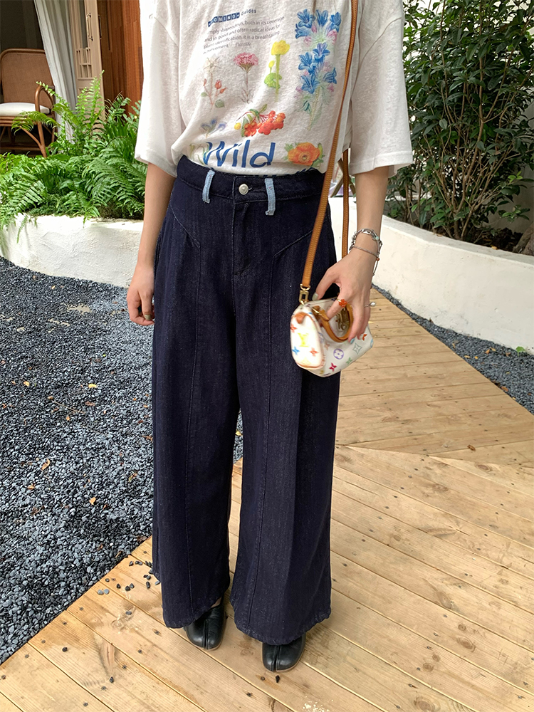 High-Waisted Blue Retro Patchwork Denim Pants for Women - Summer Loose Slim Wide-Leg Style, Vintage Inspired, Y2K Fashion High-Waisted Blue Retro Patchwork Denim Pants for Women - Summer Loose Slim Wide-Leg Style, Vintage Inspired, Y2K Fashion